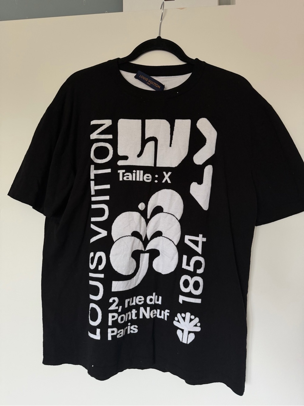Louis Vuitton Black Tee with Bold White Graphic Print